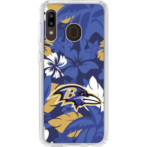 NFL Baltimore Ravens Tropical Print Galaxy A20 Clear Case