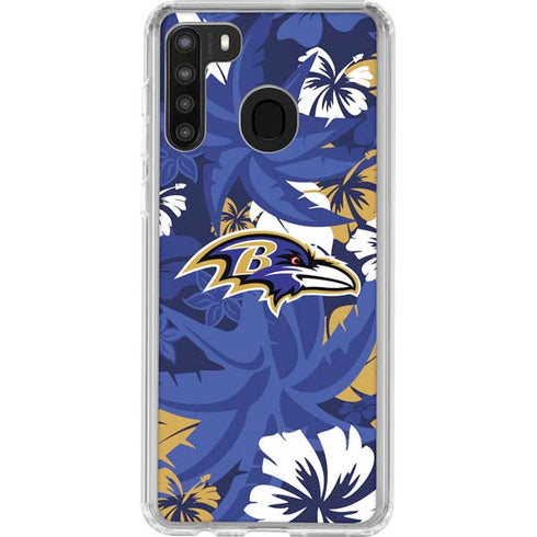 NFL Baltimore Ravens Tropical Print Galaxy A21 Clear Case