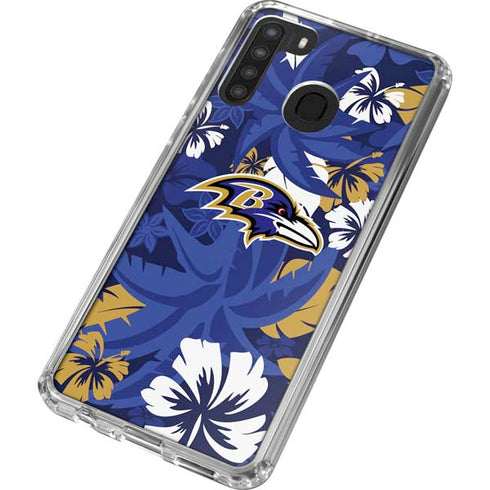 NFL Baltimore Ravens Tropical Print Galaxy A21 Clear Case