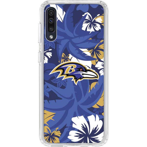 NFL Baltimore Ravens Tropical Print Galaxy A50 Clear Case