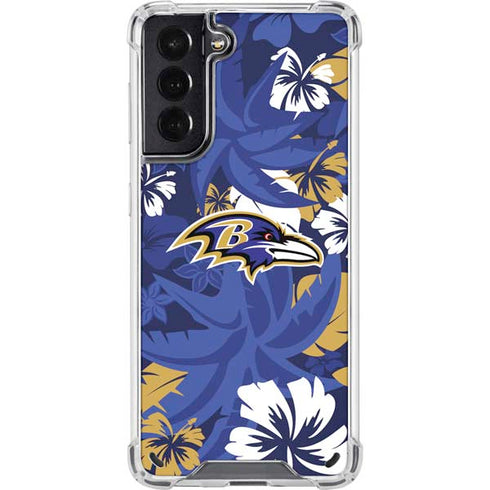 NFL Baltimore Ravens Tropical Print Galaxy S21 5G Clear Case