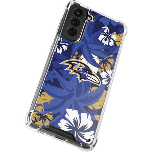NFL Baltimore Ravens Tropical Print Galaxy S21 5G Clear Case