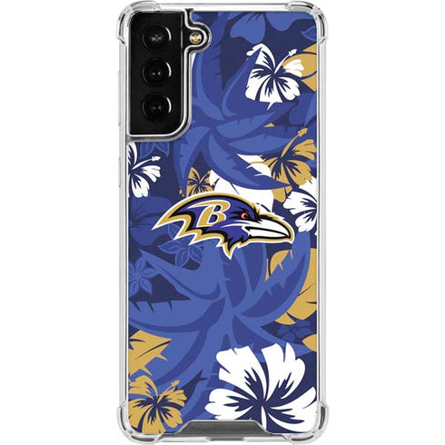NFL Baltimore Ravens Tropical Print Galaxy S21 FE Clear Case