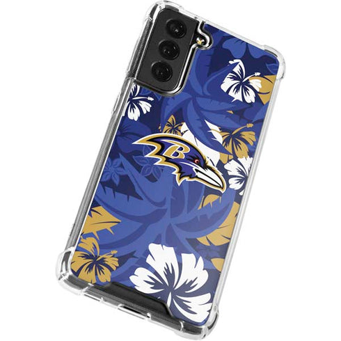 NFL Baltimore Ravens Tropical Print Galaxy S21 FE Clear Case