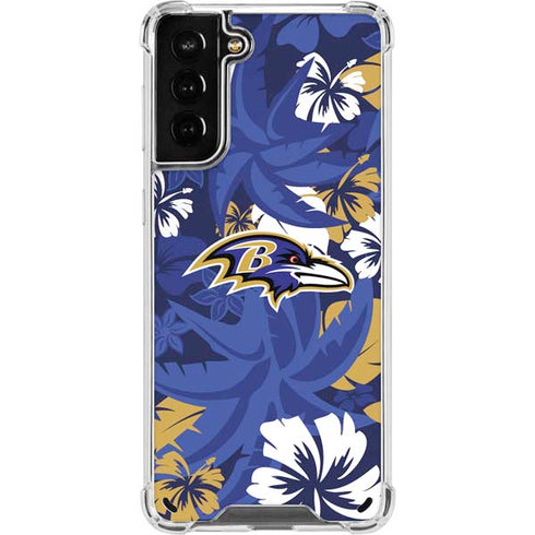 NFL Baltimore Ravens Tropical Print Galaxy S21 Plus 5G Clear Case