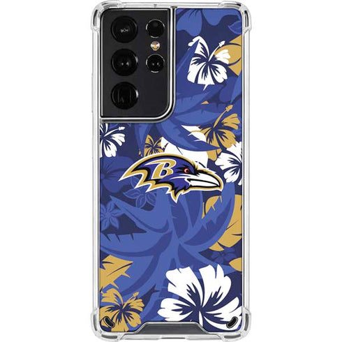 NFL Baltimore Ravens Tropical Print Galaxy S21 Ultra 5G Clear Case