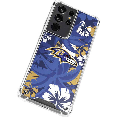 NFL Baltimore Ravens Tropical Print Galaxy S21 Ultra 5G Clear Case