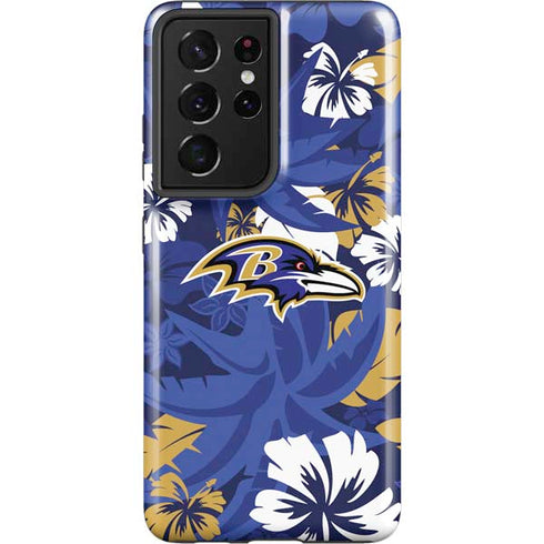 NFL Baltimore Ravens Tropical Print Galaxy S21 Ultra 5G Pro Case