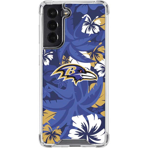 NFL Baltimore Ravens Tropical Print Galaxy S22 Clear Case