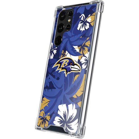 NFL Baltimore Ravens Tropical Print Galaxy S22 Ultra Clear Case