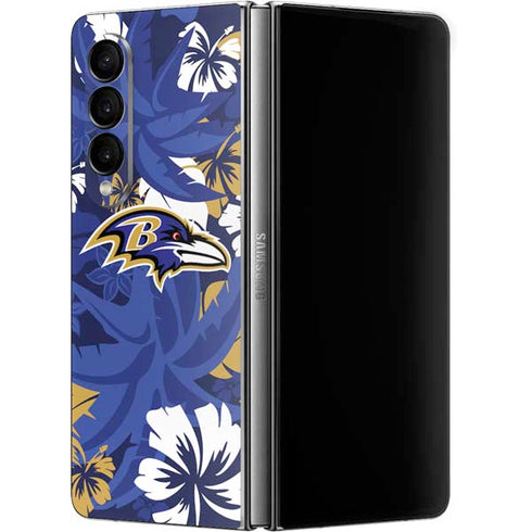 NFL Baltimore Ravens Tropical Print Galaxy Z Fold4 5G Skin