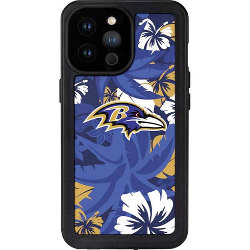 NFL Baltimore Ravens Tropical Print iPhone 14 Pro Max Waterproof Case