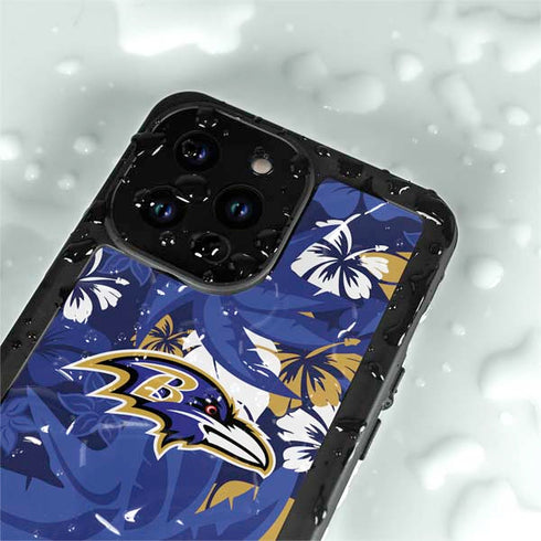 NFL Baltimore Ravens Tropical Print iPhone 14 Pro Max Waterproof Case