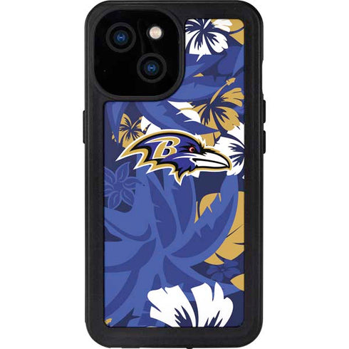 NFL Baltimore Ravens Tropical Print iPhone 15 Waterproof Case