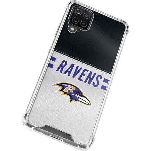 NFL Baltimore Ravens White Striped Galaxy A12 Clear Case