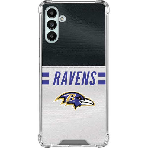 NFL Baltimore Ravens White Striped Galaxy A13 5G Clear Case