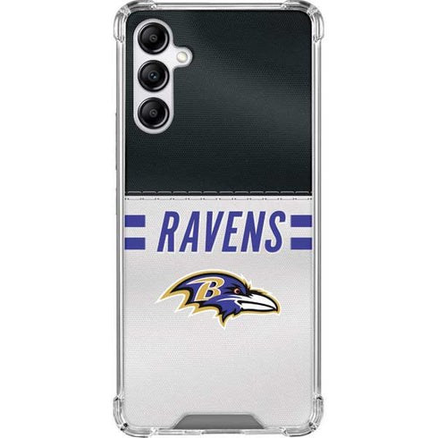NFL Baltimore Ravens White Striped Galaxy A14 5G Clear Case
