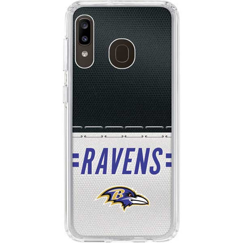 NFL Baltimore Ravens White Striped Galaxy A20 Clear Case