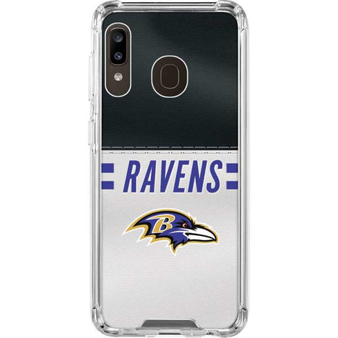 NFL Baltimore Ravens White Striped Galaxy A30 Clear Case