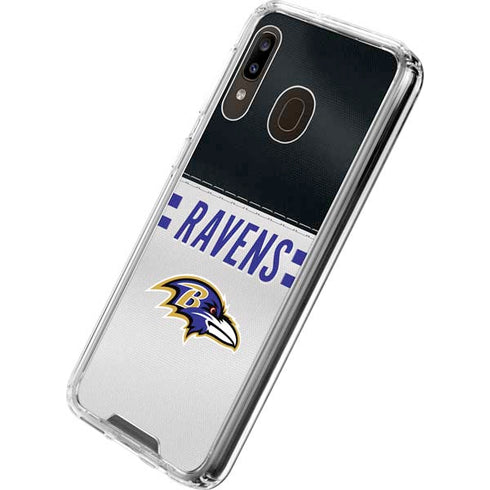 NFL Baltimore Ravens White Striped Galaxy A30 Clear Case