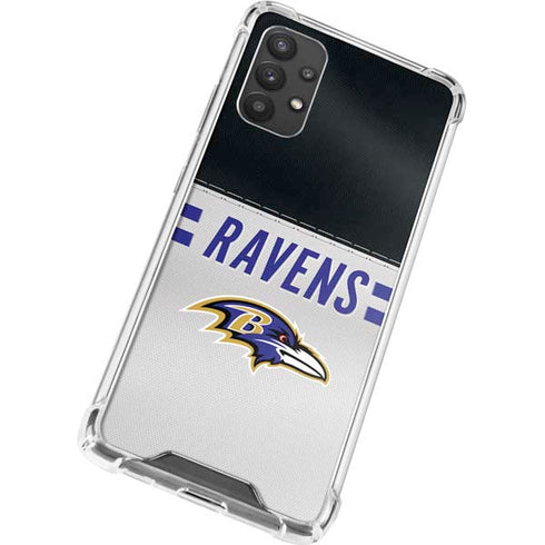 NFL Baltimore Ravens White Striped Galaxy A32 5G Clear Case