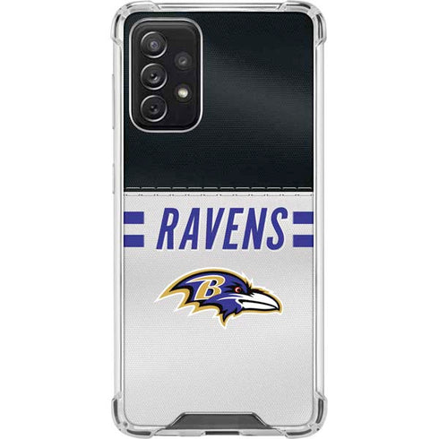 NFL Baltimore Ravens White Striped Galaxy A72 5G Clear Case