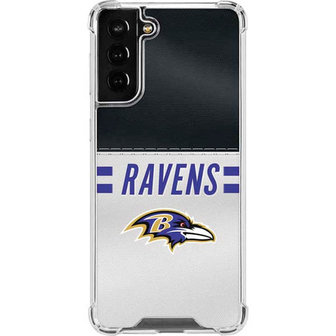 NFL Baltimore Ravens White Striped Galaxy S21 FE Clear Case