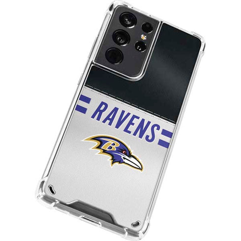 NFL Baltimore Ravens White Striped Galaxy S21 Ultra 5G Clear Case