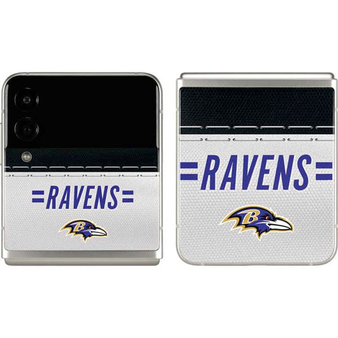 NFL Baltimore Ravens White Striped Galaxy Z Flip3 5G Skin