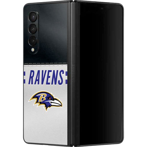 NFL Baltimore Ravens White Striped Galaxy Z Fold3 5G Skin