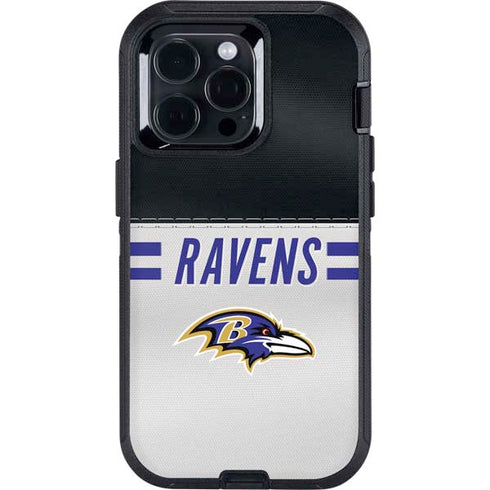 NFL Baltimore Ravens White Striped Otterbox Defender iPhone Skin