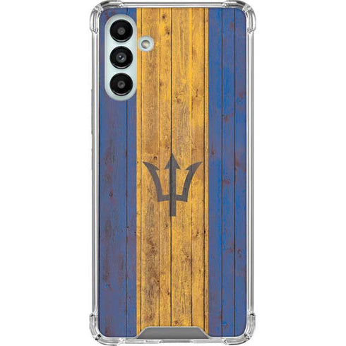 Barbados Flag Dark Wood Galaxy A13 5G Clear Case