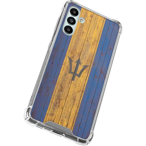 Barbados Flag Dark Wood Galaxy A13 5G Clear Case