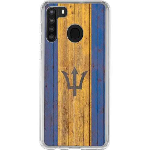 Barbados Flag Dark Wood Galaxy A21 Clear Case