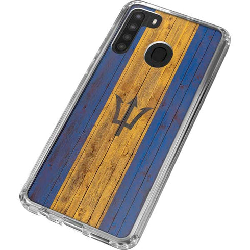 Barbados Flag Dark Wood Galaxy A21 Clear Case