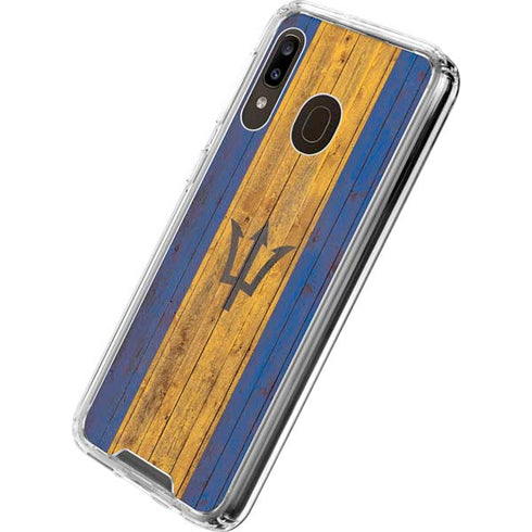 Barbados Flag Dark Wood Galaxy A30 Clear Case