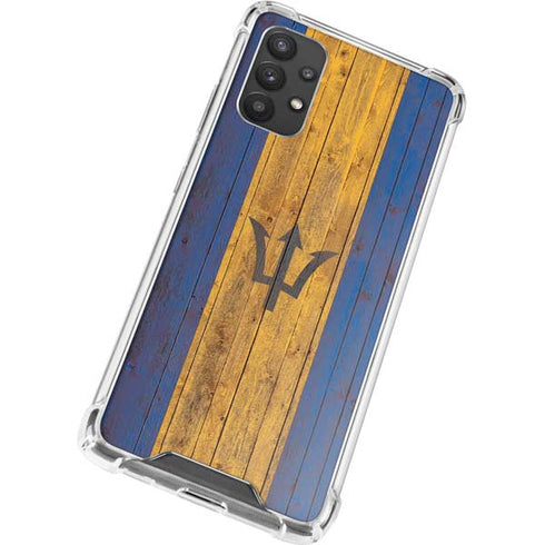 Barbados Flag Dark Wood Galaxy A32 5G Clear Case