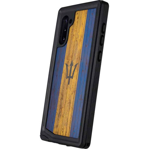 Barbados Flag Dark Wood Galaxy Note 10 Waterproof Case