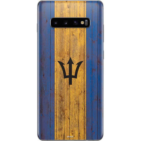 Barbados Flag Dark Wood Galaxy S10 Plus Skin
