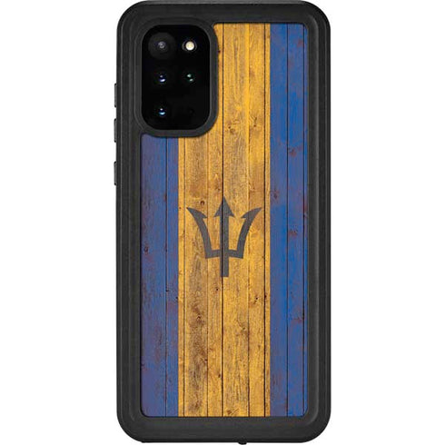 Barbados Flag Dark Wood Galaxy S20 Plus Waterproof Case