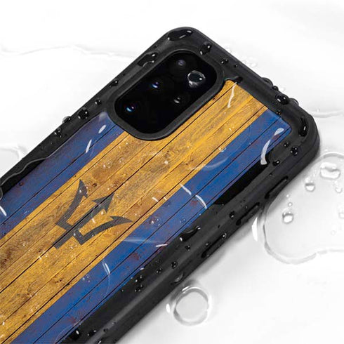 Barbados Flag Dark Wood Galaxy S20 Plus Waterproof Case