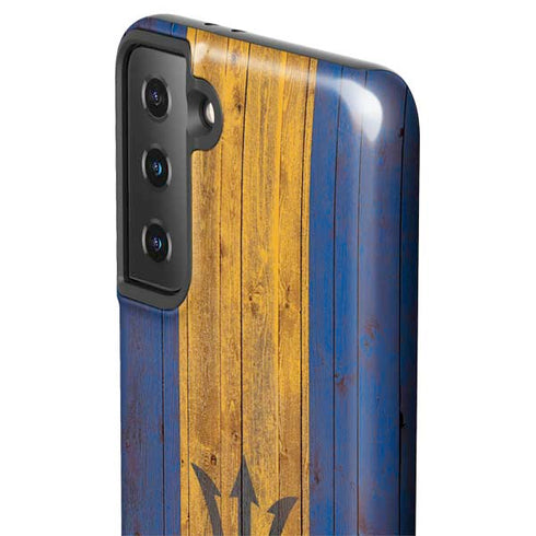 Barbados Flag Dark Wood Galaxy S21 FE Pro Case