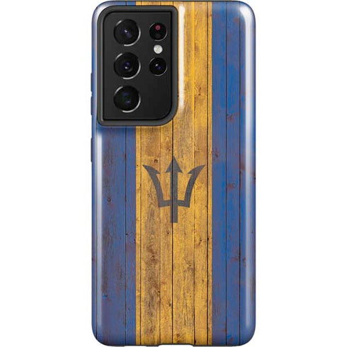Barbados Flag Dark Wood Galaxy S21 Ultra 5G Pro Case
