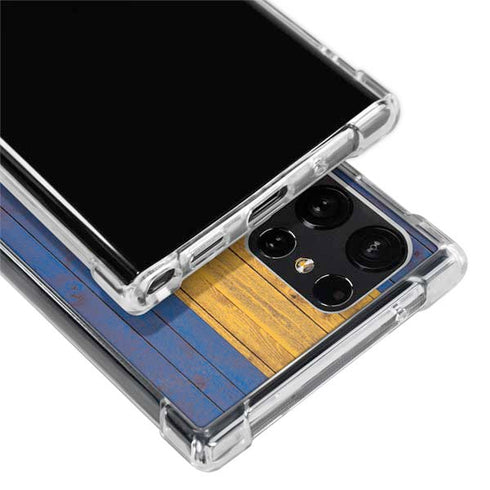 Barbados Flag Dark Wood Galaxy S22 Ultra Clear Case