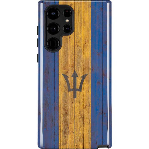 Barbados Flag Dark Wood Galaxy S22 Ultra Pro Case