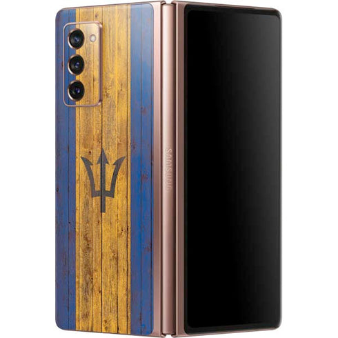 Barbados Flag Dark Wood Galaxy Z Fold2 5G Skin