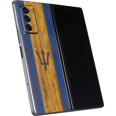 Barbados Flag Dark Wood Galaxy Z Fold2 5G Skin