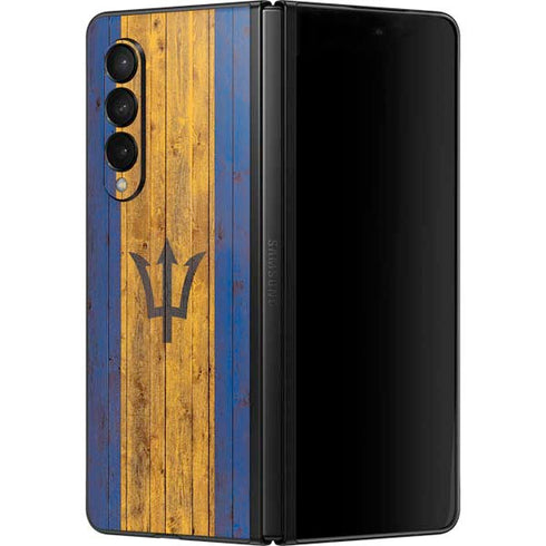 Barbados Flag Dark Wood Galaxy Z Fold3 5G Skin