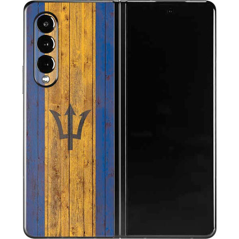 Barbados Flag Dark Wood Galaxy Z Fold3 5G Skin