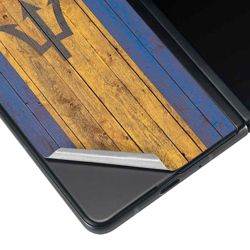 Barbados Flag Dark Wood Galaxy Z Fold3 5G Skin